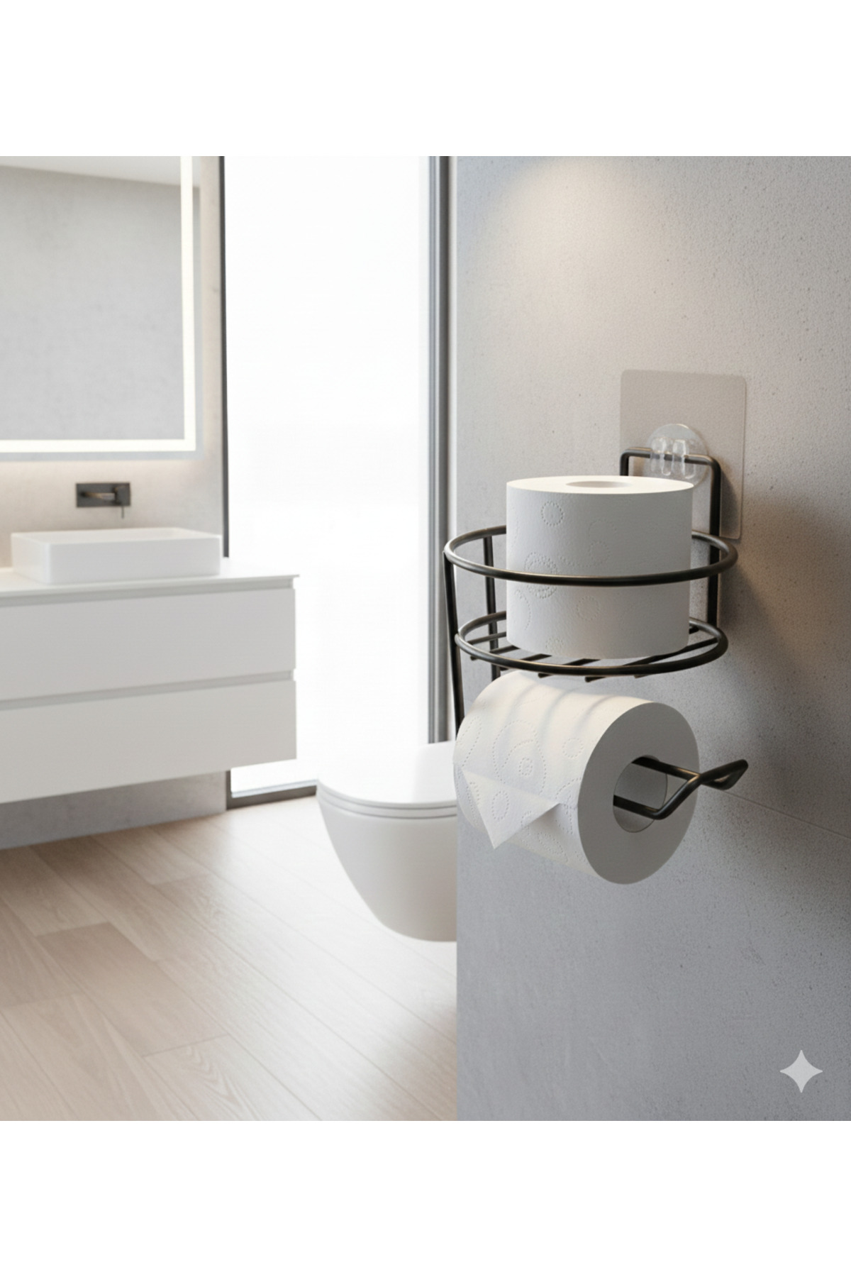 Yapışkanlı Siyah Yuvarlak Raflı Tuvalet Kağıtlığı Wc Kağıtlık Tutucu